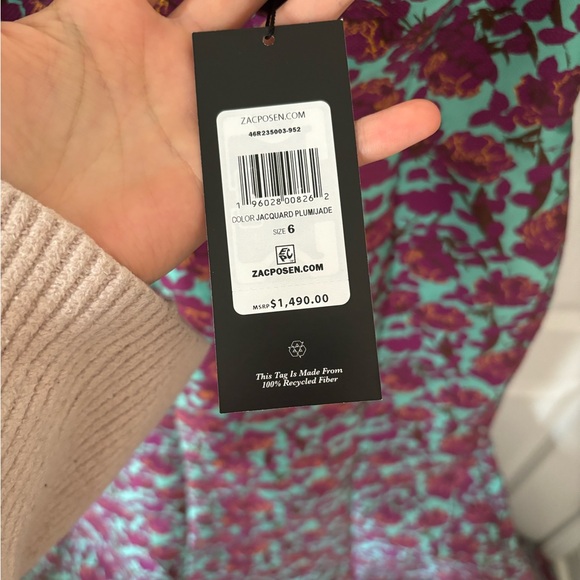 $1492 Zac Posen Women's Purple Floral Jacquard Cold Shoulder Gown - Picture 8 of 8